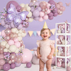 Amandir 153Pcs Purple Baby Shower Decorations Kit — Balloon Arch, Letter Boxes, Butterfly Balloons