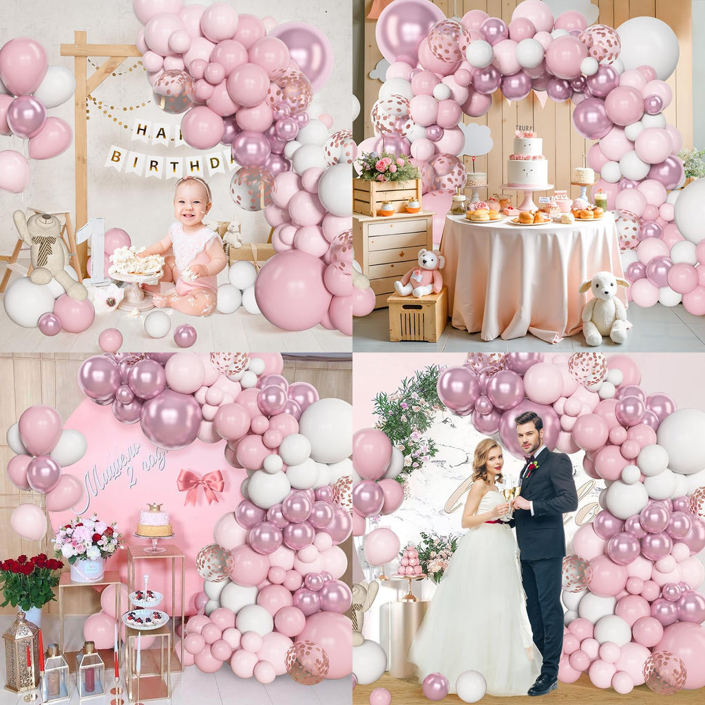 Amandir 153pcs Pink & White Balloons Arch Garland Kit – 18/12/10/5in Pastel Latex & Rose Gold Confetti