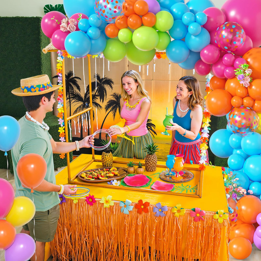 Amandir 153pcs Tropical Balloon Arch Kit – Rainbow Balloons for Hawaiian Luau & Pool Parties