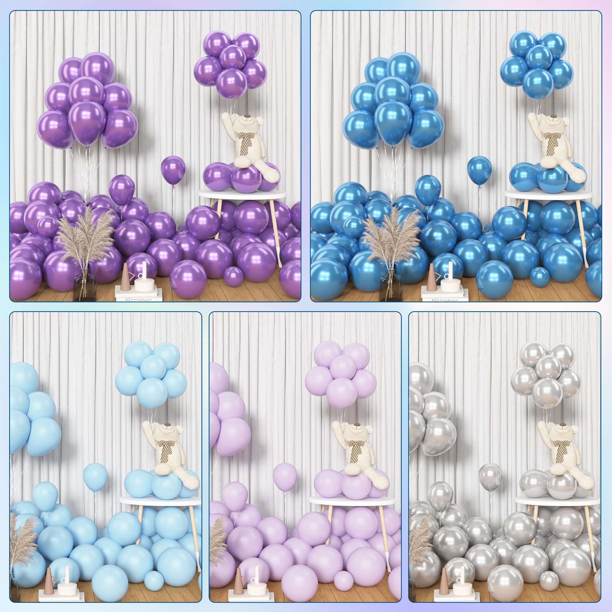 Amandir 153pcs Blue Purple Balloon Arch Kit | Snow Confetti Balloons for Princess Winter Wonderland Parties