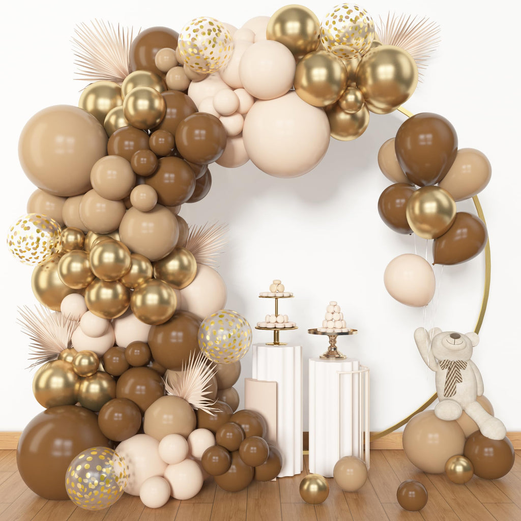 Amandir 153pcs Brown Balloon Garland Arch Kit — Neutral Nude, Brown & Gold Balloons for Baby Shower, Safari & Birthday Parties
