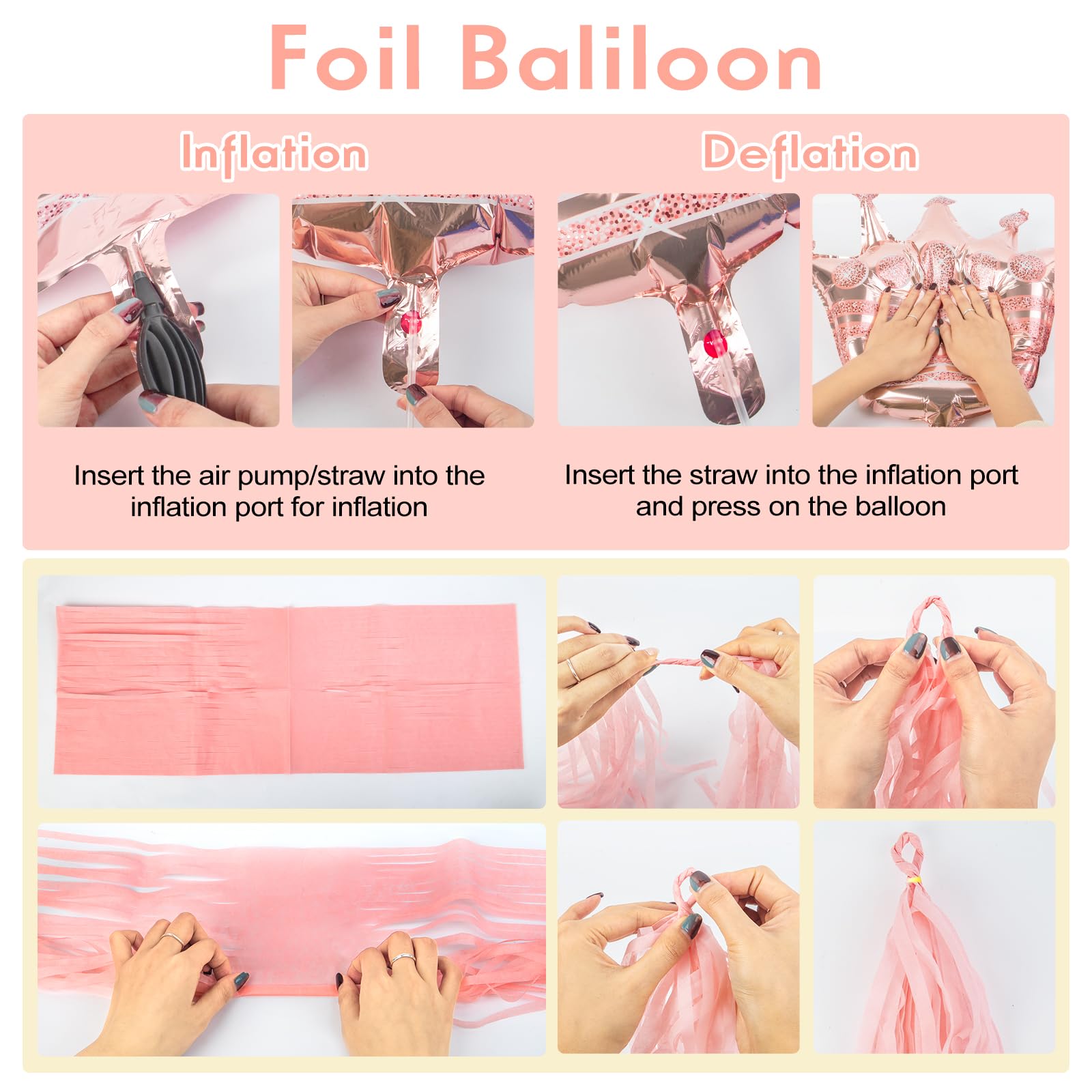 Amandir Rose Gold Birthday Decor – Balloons, Fringe Curtain, Banner & Cake Topper