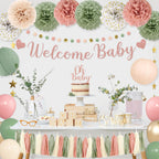 Amandir Girl Baby Shower Decorations – Pink Sage Green Balloons, Banner, Cake Topper & More