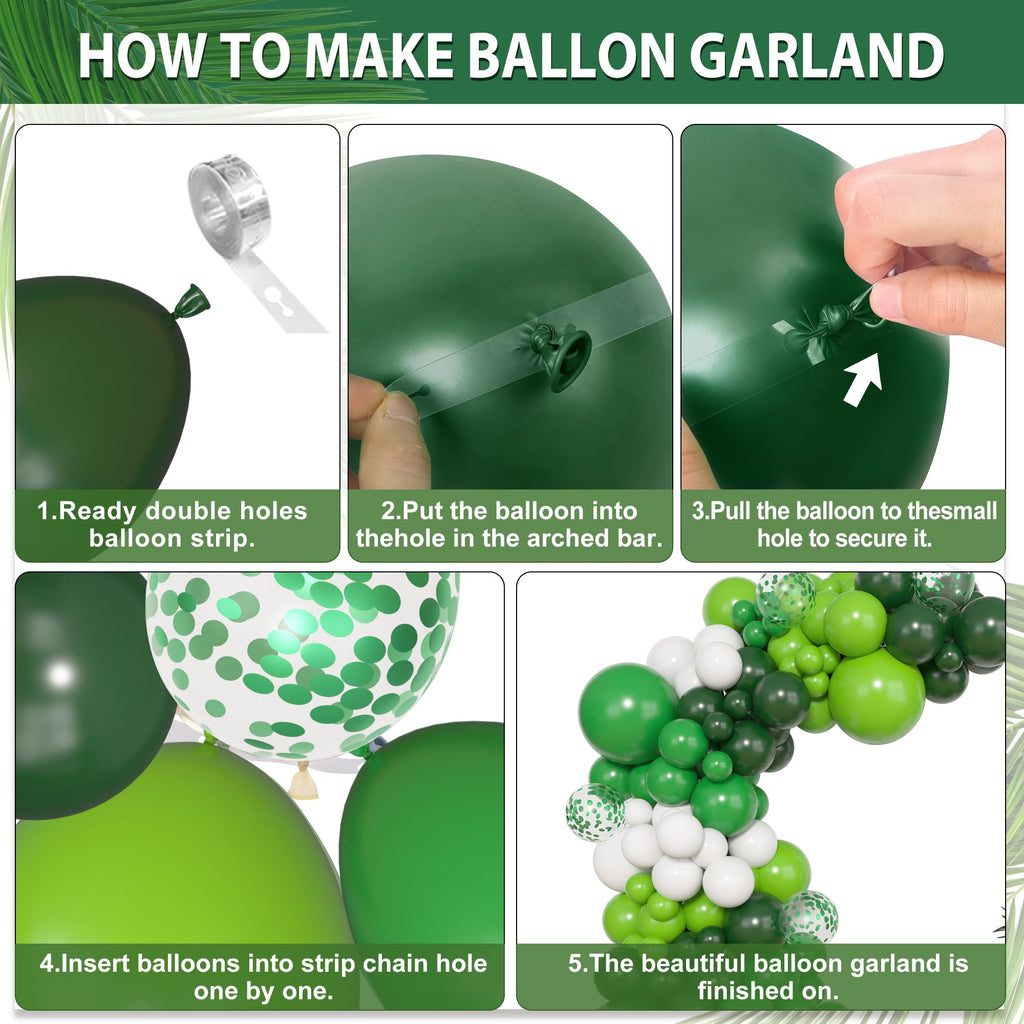 Amandir 153pcs Green Balloon Arch Garland Kit — Emerald, Lime & Confetti Balloons (18/12/10/5in)