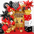 AMANDIR 144PCS Casino Theme Party Decor Kit – Dice Favor Boxes & Red/Black/Gold Balloons