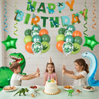 Amandir Dinosaur 3rd Birthday Decorations Kit – 47 Pcs Party Supplies with Balloons, Banner & Swirls