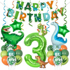 Amandir Dinosaur 3rd Birthday Decorations Kit – 47 Pcs Party Supplies with Balloons, Banner & Swirls