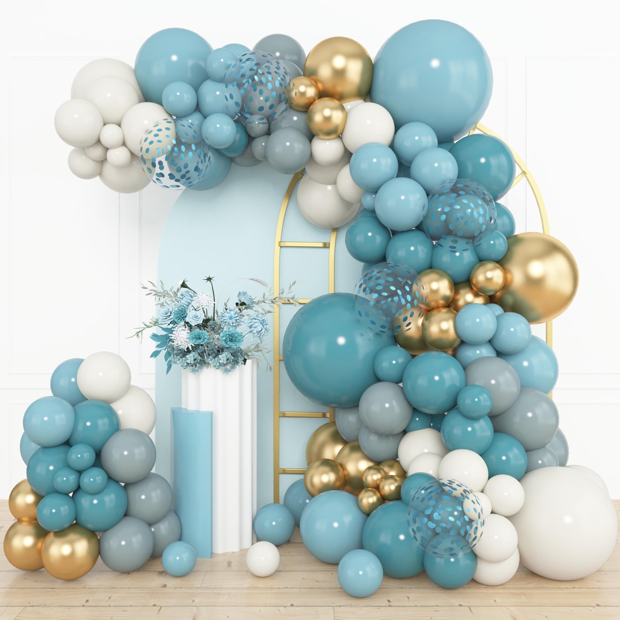 Amandir 153pcs Dusty Blue Balloon Garland Arch Kit – 18/12/10/5in Balloons for Baby Showers & Ocean Theme Parties