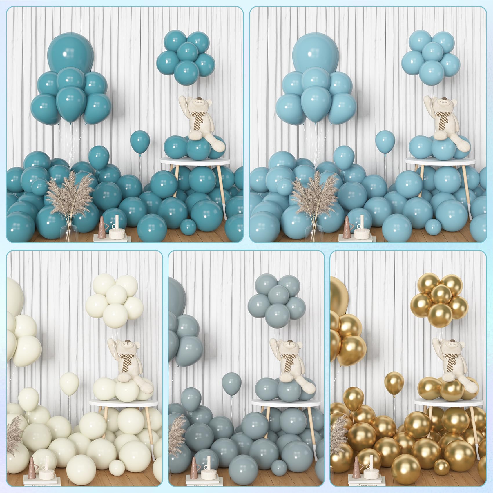 Amandir 153pcs Dusty Blue Balloon Garland Arch Kit – 18/12/10/5in Balloons for Baby Showers & Ocean Theme Parties