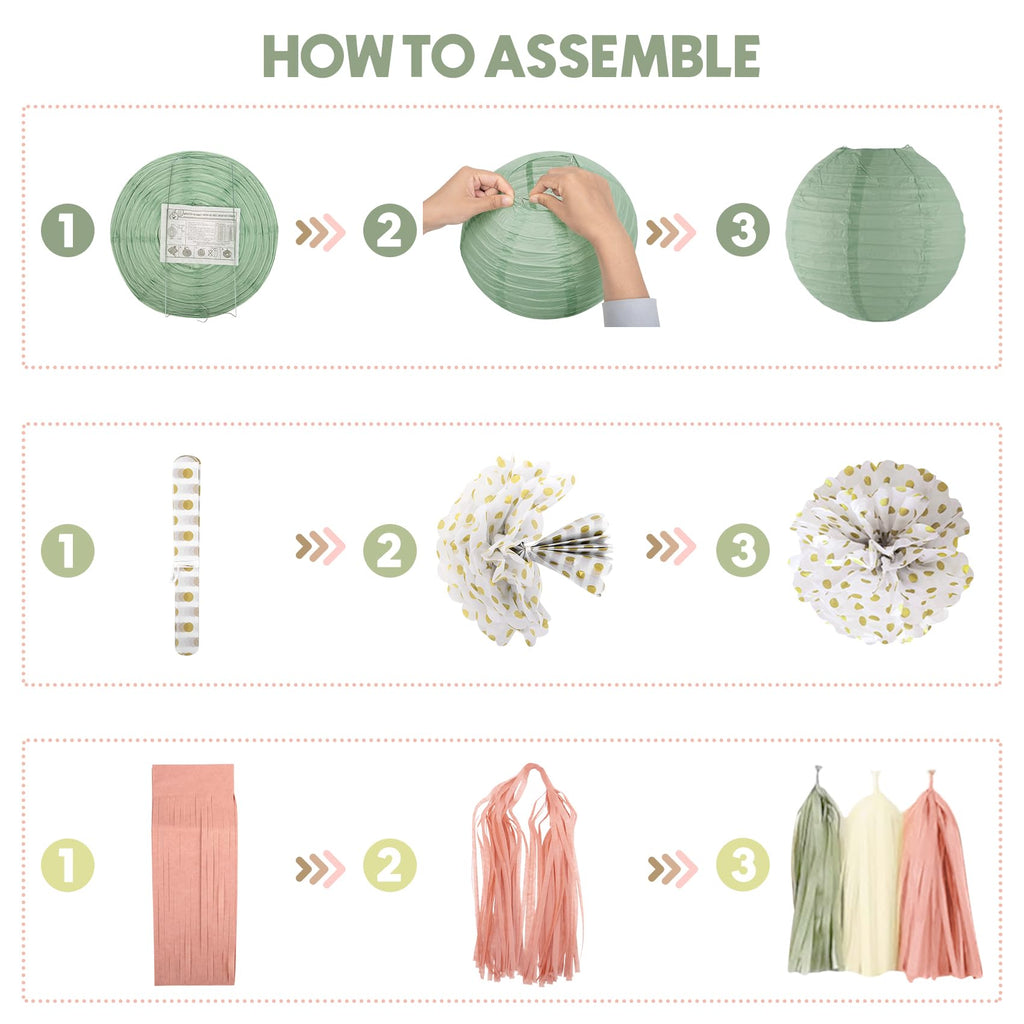 Amandir Girl Baby Shower Decorations – Pink Sage Green Balloons, Banner, Cake Topper & More
