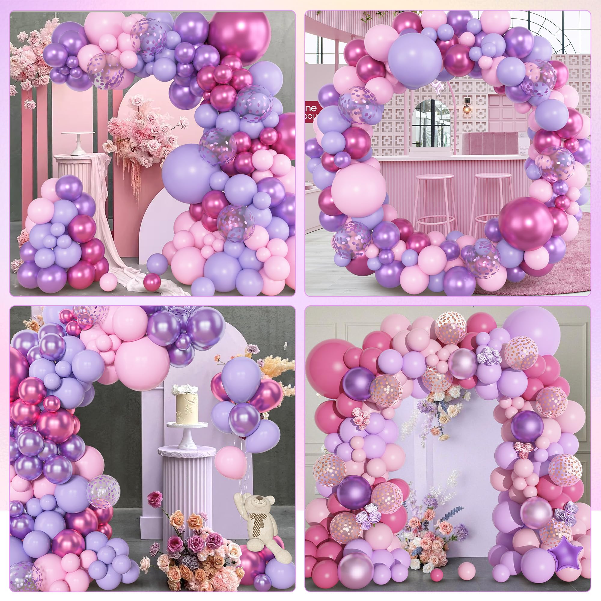 Amandir 153pc Pink & Purple Balloon Garland Arch Kit – 18in/12in/10in/5in Latex Balloons