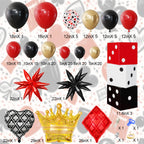 AMANDIR 144PCS Casino Theme Party Decor Kit – Dice Favor Boxes & Red/Black/Gold Balloons