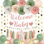 Amandir Girl Baby Shower Decorations – Pink Sage Green Balloons, Banner, Cake Topper & More