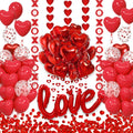 Amandir 114Pcs Red Valentines Day Decor Set – I Love You Banner, Heart Balloons, Rose Petals & Garlands