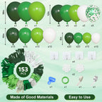 Amandir 153pcs Green Balloon Arch Garland Kit — Emerald, Lime & Confetti Balloons (18/12/10/5in)