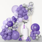 Amandir 153pcs Purple Balloon Garland Arch Kit – Lavender, Metallic Silver & Confetti Balloons for Parties