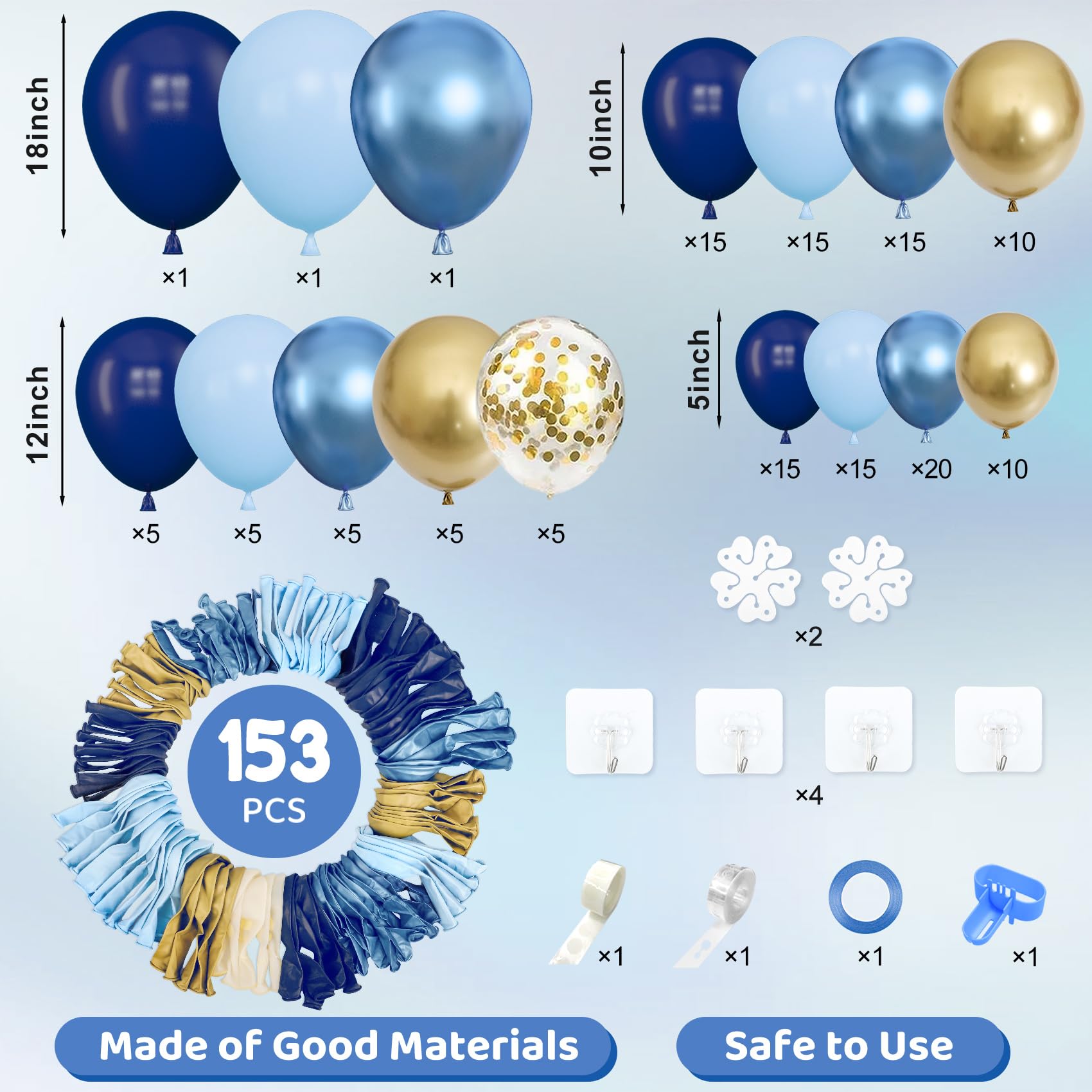 Amandir 153pcs Navy Blue & Gold Balloon Garland Arch Kit for Parties – 18/12/10/5in Balloons
