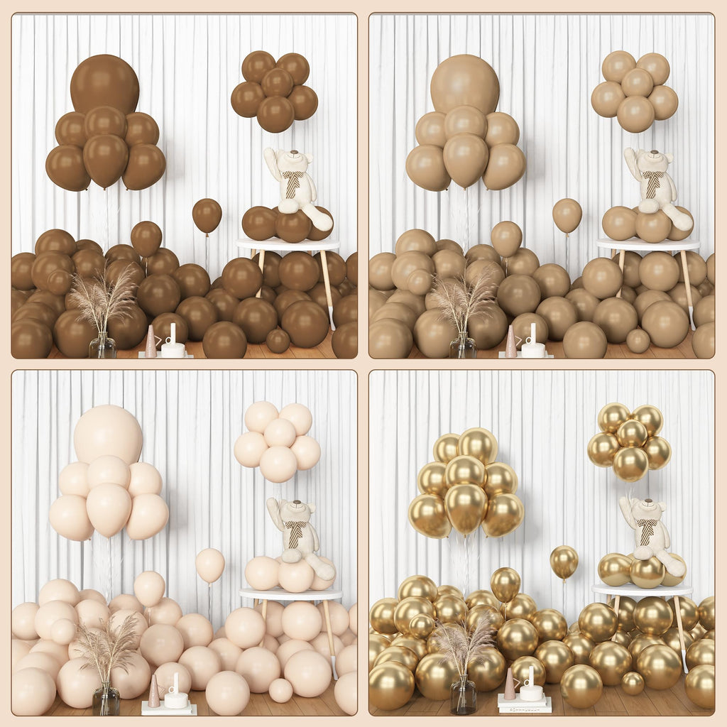 Amandir 153pcs Brown Balloon Garland Arch Kit — Neutral Nude, Brown & Gold Balloons for Baby Shower, Safari & Birthday Parties