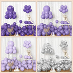 Amandir 153pcs Purple Balloon Garland Arch Kit – Lavender, Metallic Silver & Confetti Balloons for Parties