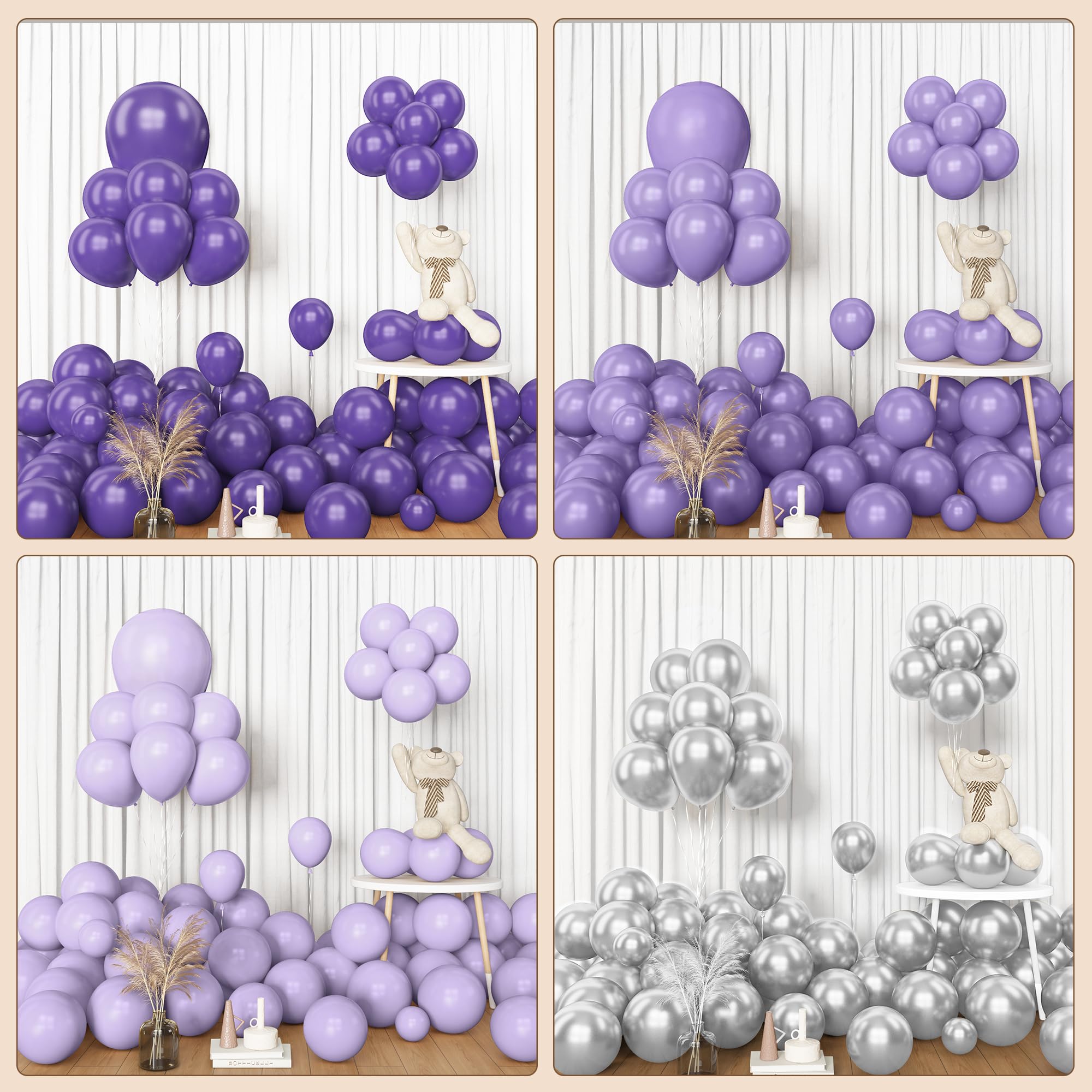 Amandir 153pcs Purple Balloon Garland Arch Kit – Lavender, Metallic Silver & Confetti Balloons for Parties