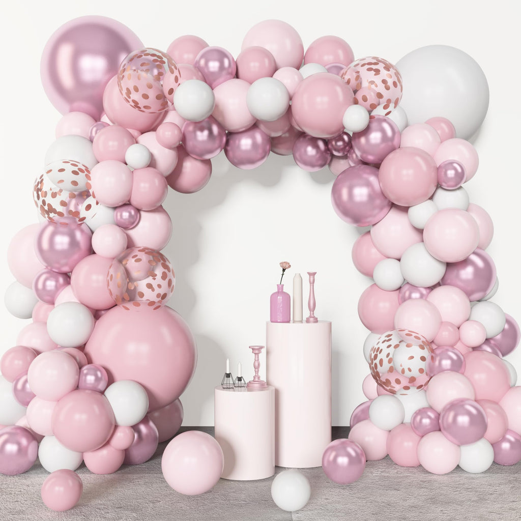 Amandir 153pcs Pink & White Balloons Arch Garland Kit – 18/12/10/5in Pastel Latex & Rose Gold Confetti
