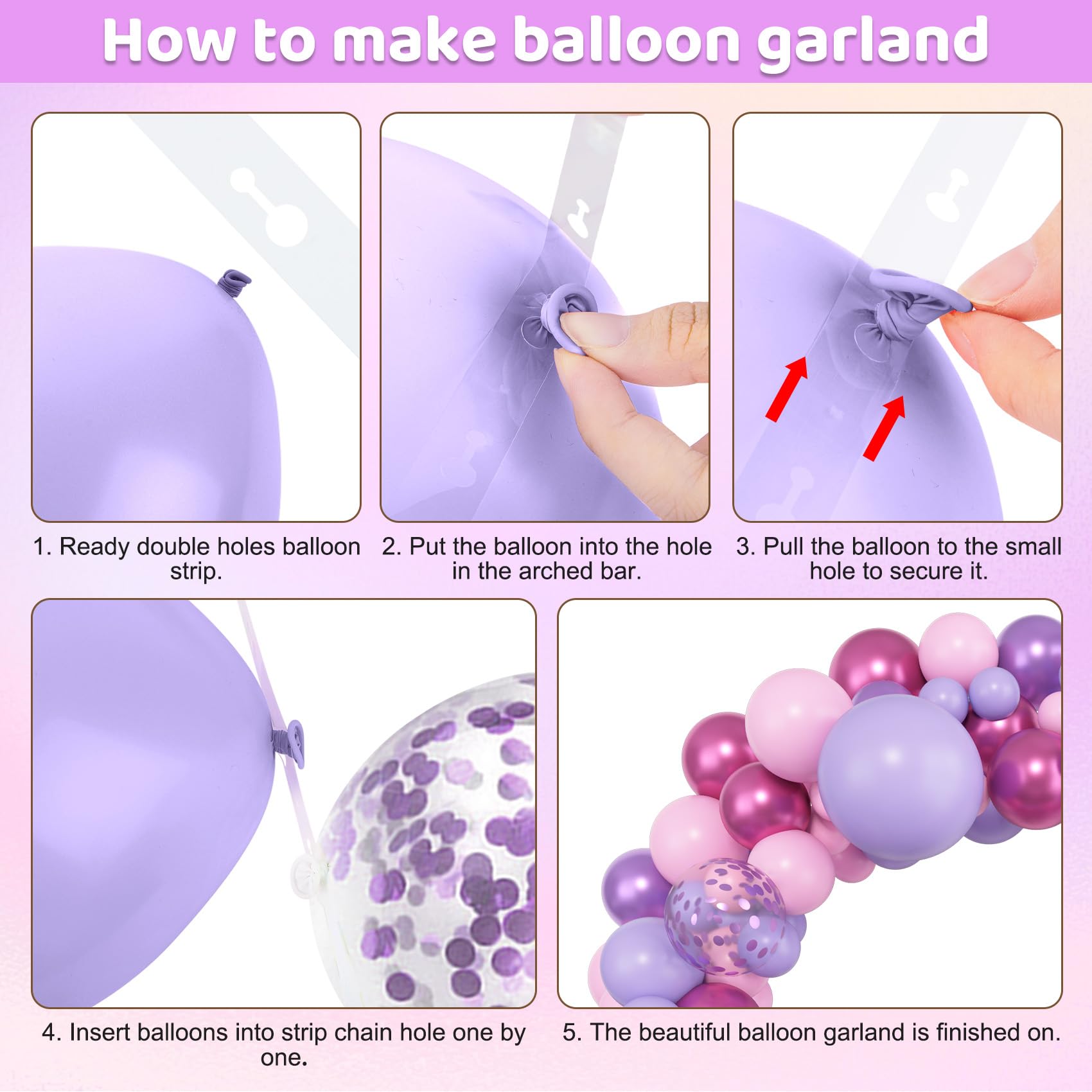 Amandir 153pc Pink & Purple Balloon Garland Arch Kit – 18in/12in/10in/5in Latex Balloons