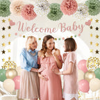 Amandir Girl Baby Shower Decorations – Pink Sage Green Balloons, Banner, Cake Topper & More