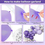 Amandir 153pcs Purple Balloon Garland Arch Kit – Lavender, Metallic Silver & Confetti Balloons for Parties
