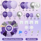 Amandir 153pcs Purple Balloon Garland Arch Kit – Lavender, Metallic Silver & Confetti Balloons for Parties