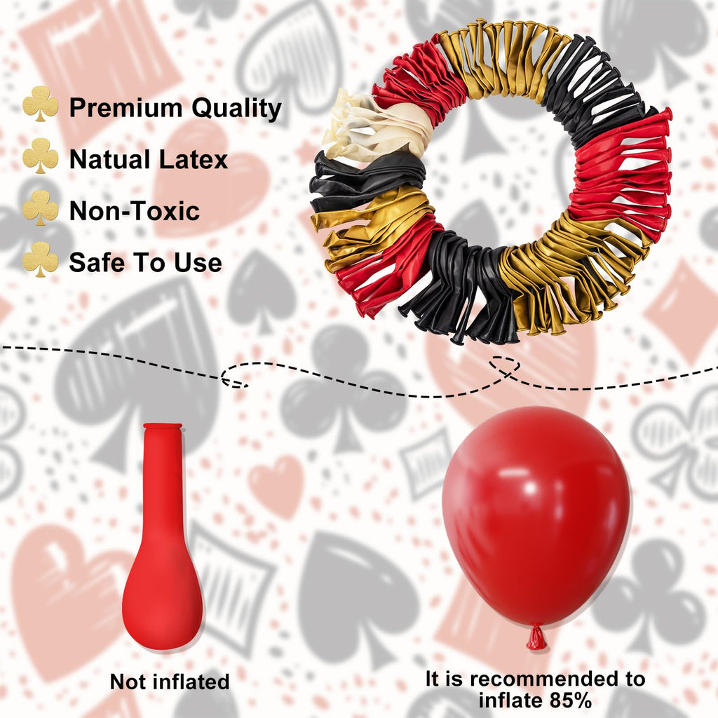 AMANDIR 144PCS Casino Theme Party Decor Kit – Dice Favor Boxes & Red/Black/Gold Balloons