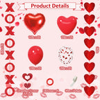 Amandir 114Pcs Red Valentines Day Decor Set – I Love You Banner, Heart Balloons, Rose Petals & Garlands
