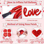 Amandir 114Pcs Red Valentines Day Decor Set – I Love You Banner, Heart Balloons, Rose Petals & Garlands