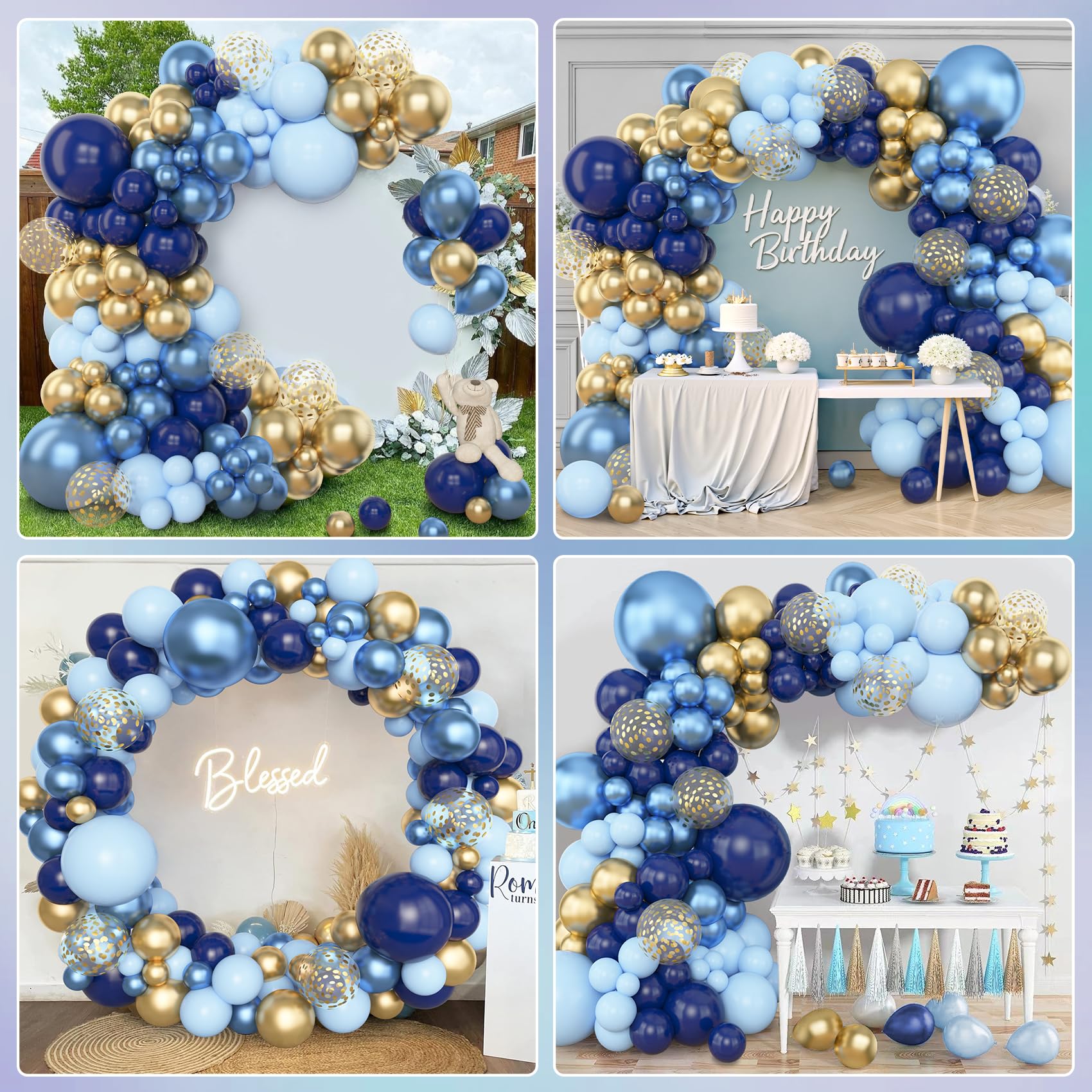 Amandir 153pcs Navy Blue & Gold Balloon Garland Arch Kit for Parties – 18/12/10/5in Balloons