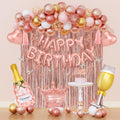 Amandir Rose Gold Birthday Decor – Balloons, Fringe Curtain, Banner & Cake Topper