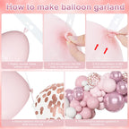 Amandir 153pcs Pink & White Balloons Arch Garland Kit – 18/12/10/5in Pastel Latex & Rose Gold Confetti