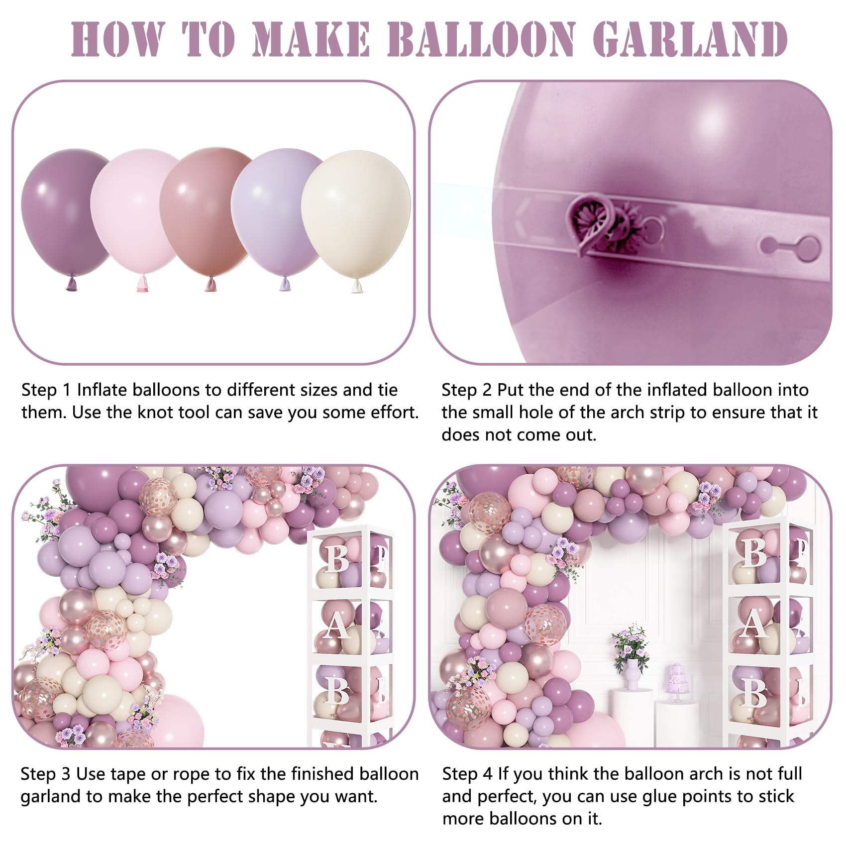 Amandir 153Pcs Purple Baby Shower Decorations Kit — Balloon Arch, Letter Boxes, Butterfly Balloons