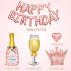 Amandir Rose Gold Birthday Decor – Balloons, Fringe Curtain, Banner & Cake Topper