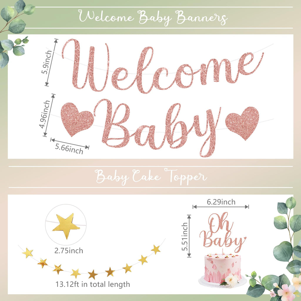 Amandir Girl Baby Shower Decorations – Pink Sage Green Balloons, Banner, Cake Topper & More