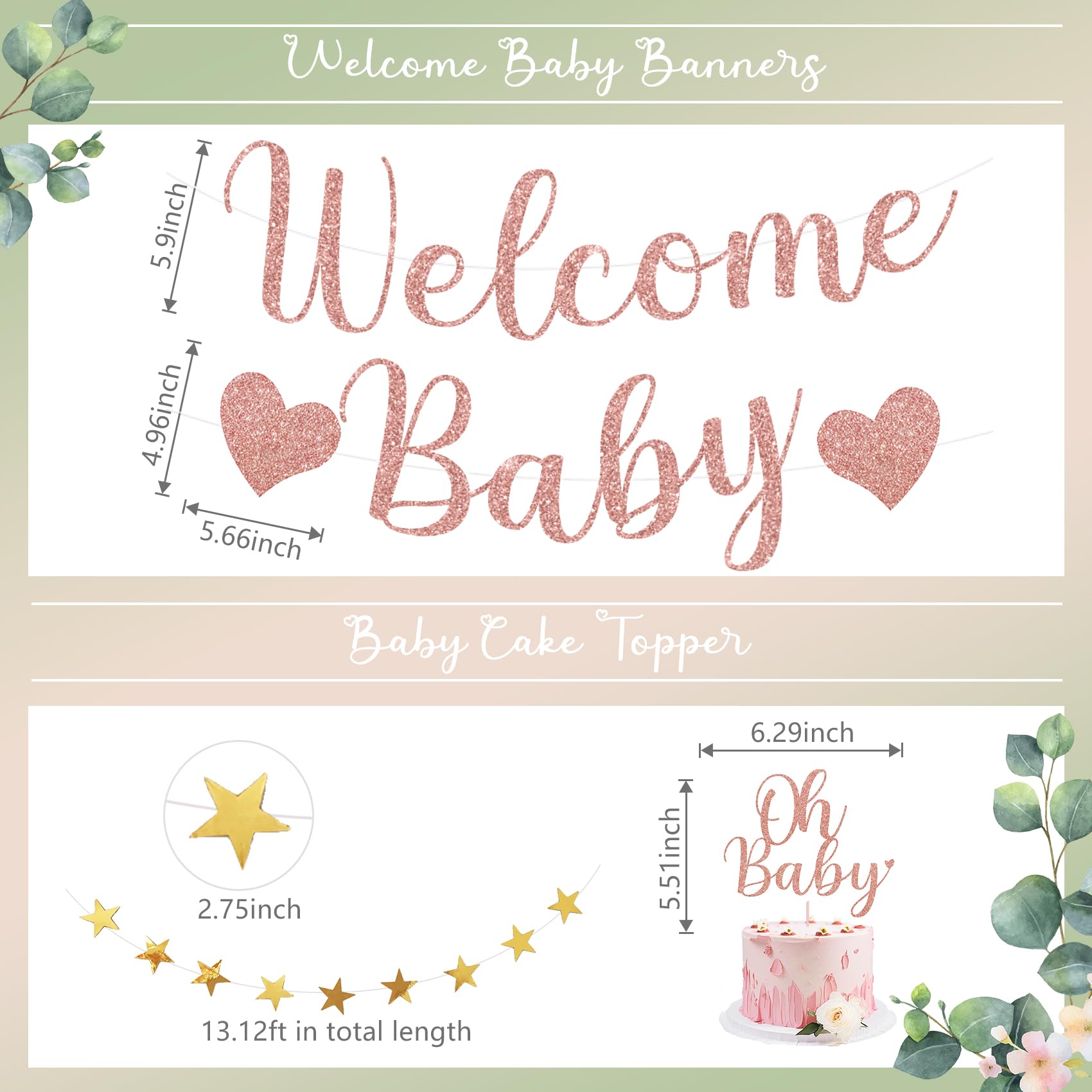 Amandir Girl Baby Shower Decorations – Pink Sage Green Balloons, Banner, Cake Topper & More
