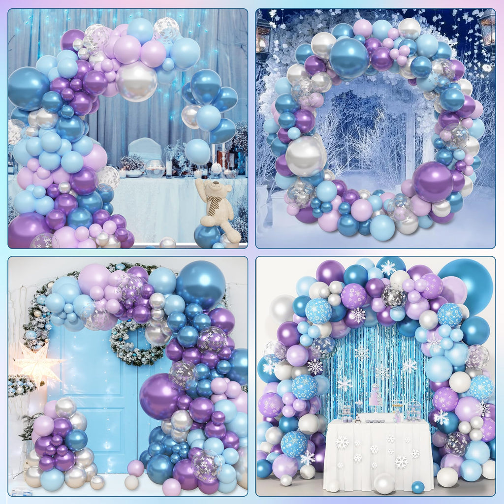 Amandir 153pcs Blue Purple Balloon Arch Kit | Snow Confetti Balloons for Princess Winter Wonderland Parties