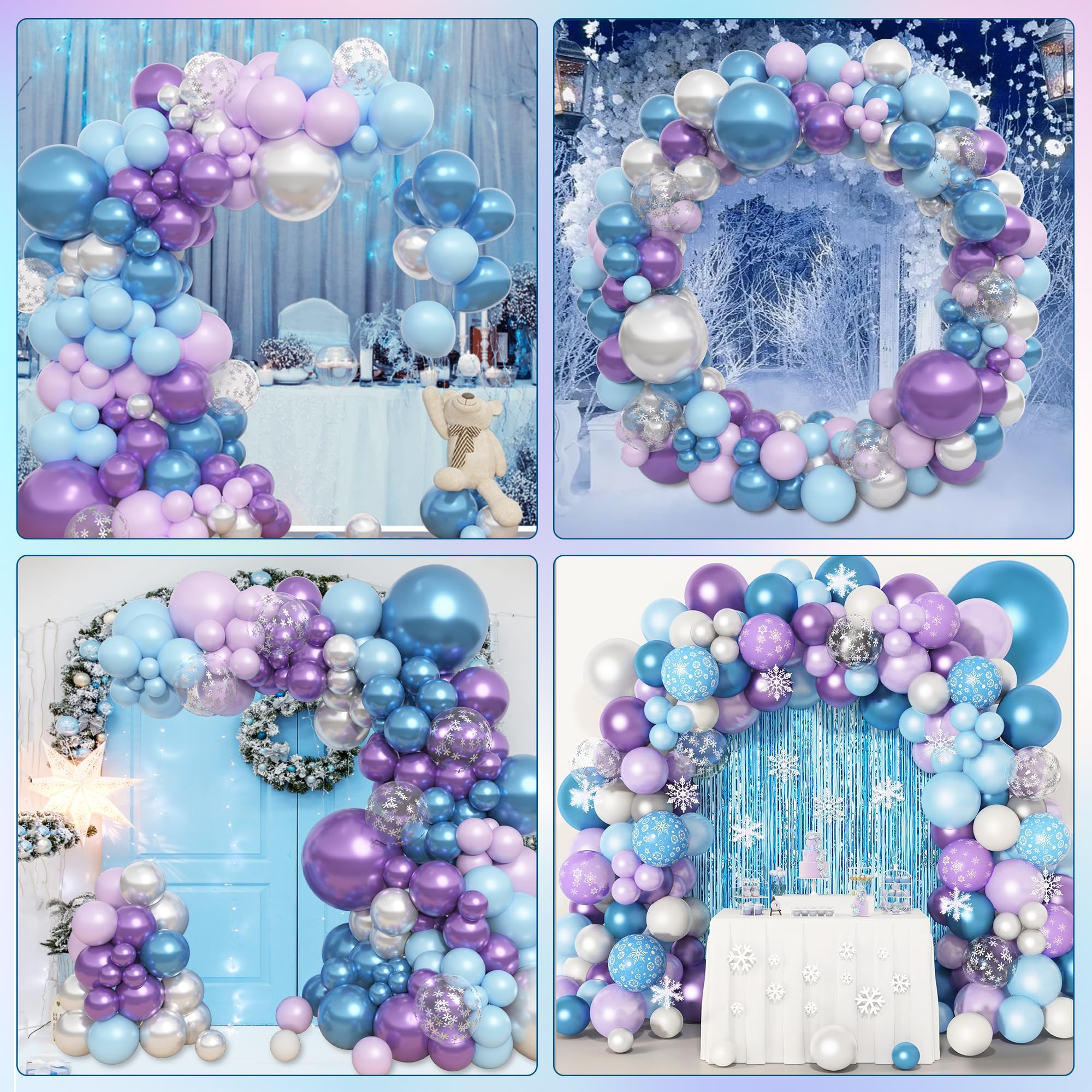 Amandir 153pcs Blue Purple Balloon Arch Kit | Snow Confetti Balloons for Princess Winter Wonderland Parties