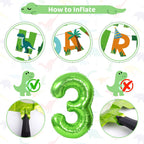 Amandir Dinosaur 3rd Birthday Decorations Kit – 47 Pcs Party Supplies with Balloons, Banner & Swirls