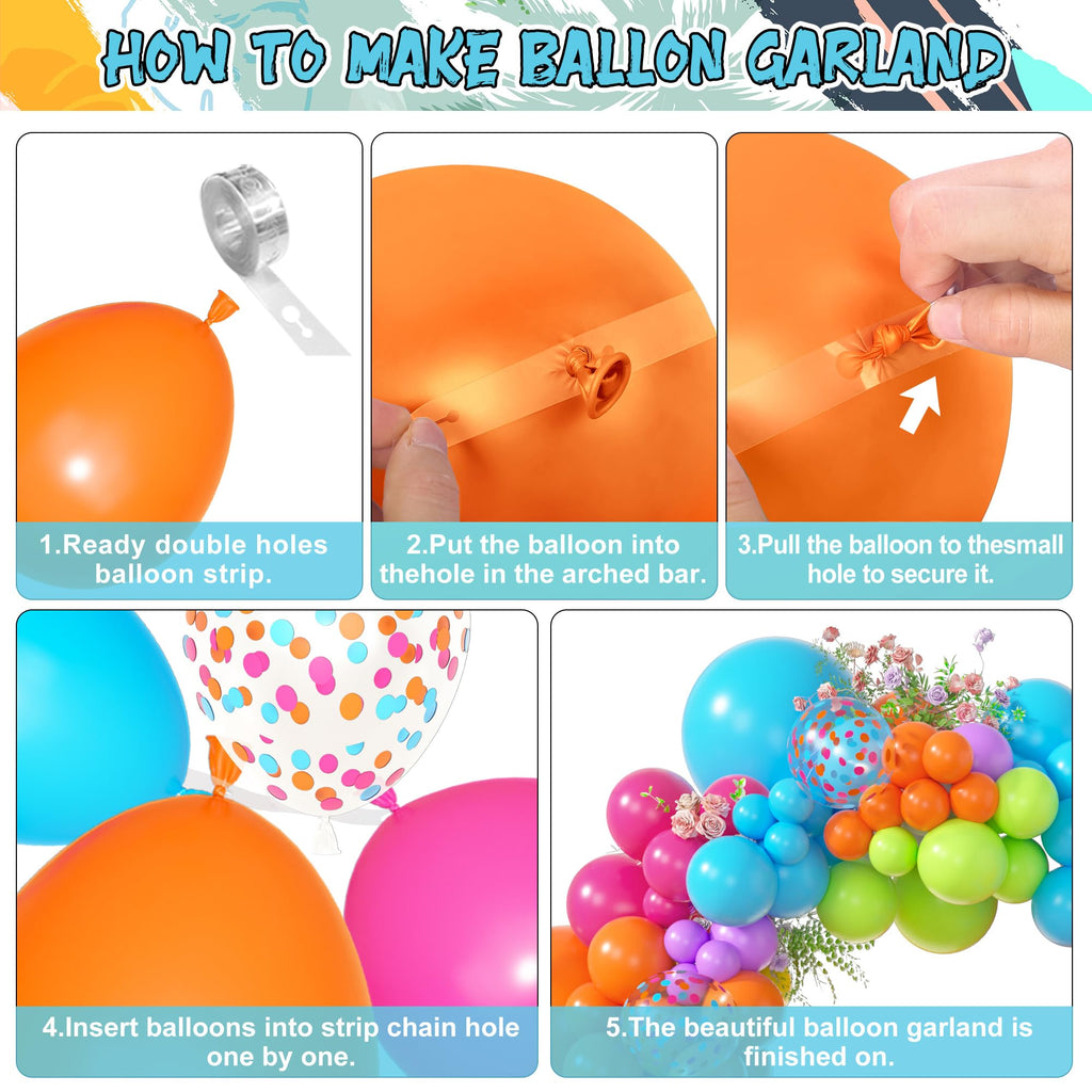 Amandir 153pcs Tropical Balloon Arch Kit – Rainbow Balloons for Hawaiian Luau & Pool Parties