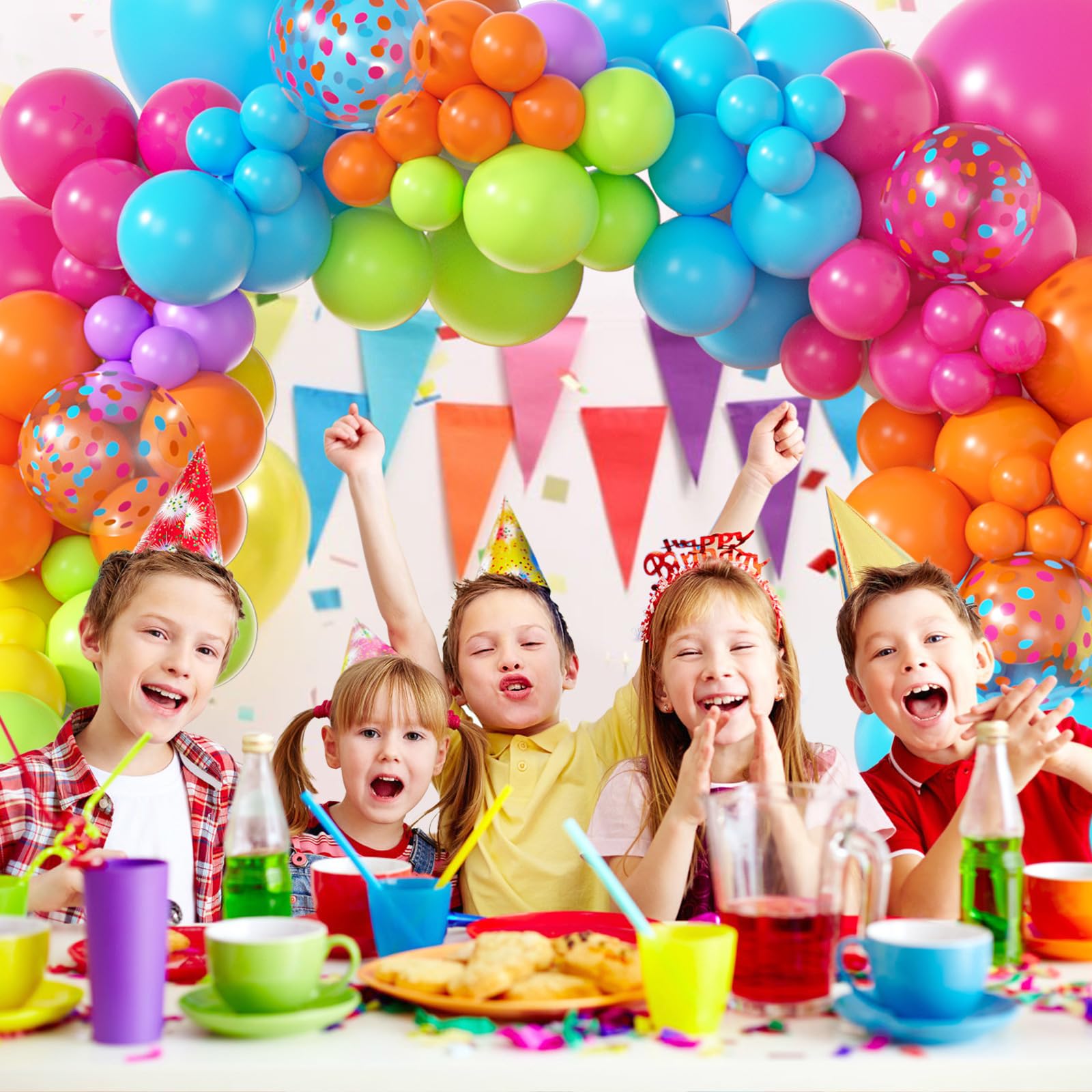 Amandir 153pcs Tropical Balloon Arch Kit – Rainbow Balloons for Hawaiian Luau & Pool Parties