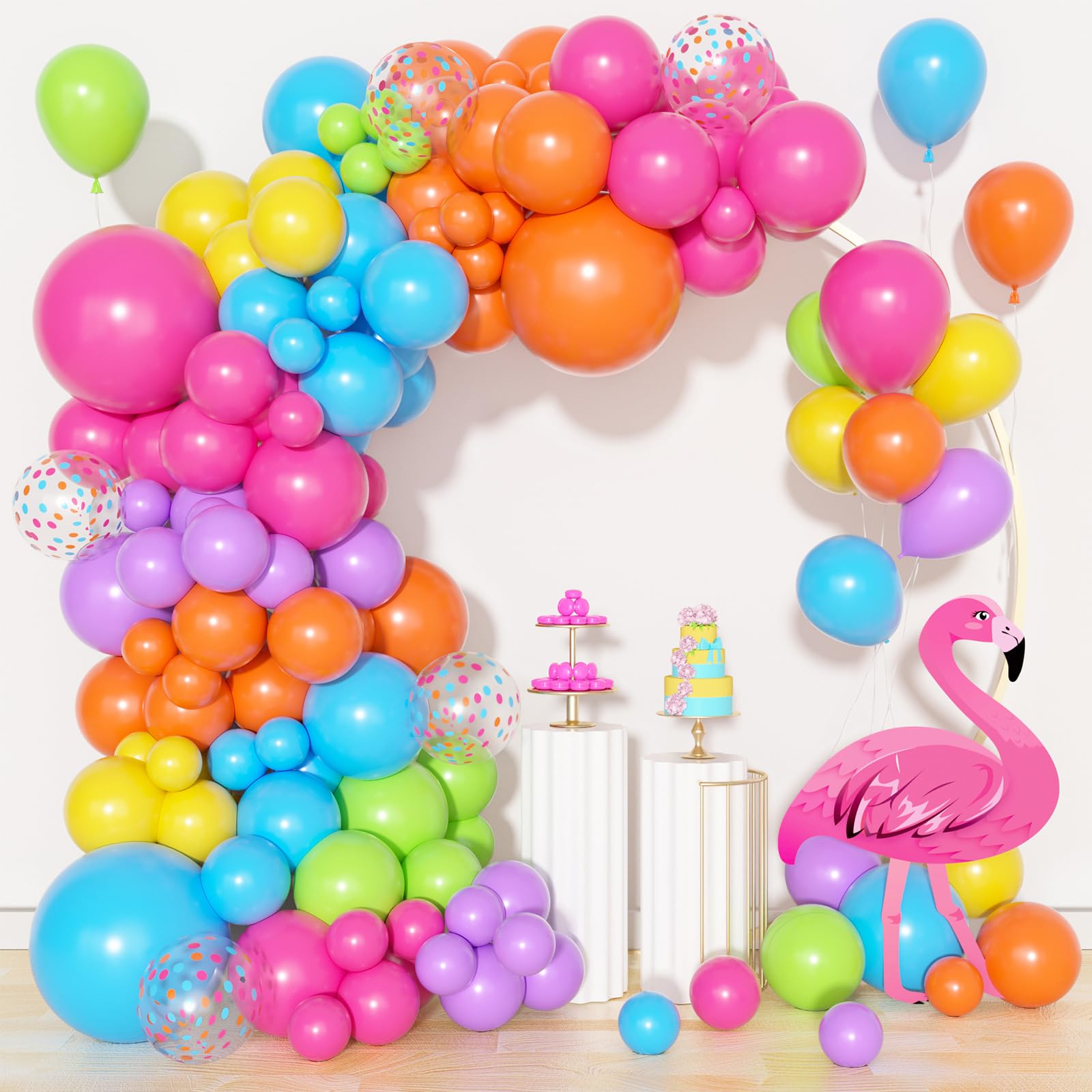 Amandir 153pcs Tropical Balloon Arch Kit – Rainbow Balloons for Hawaiian Luau & Pool Parties
