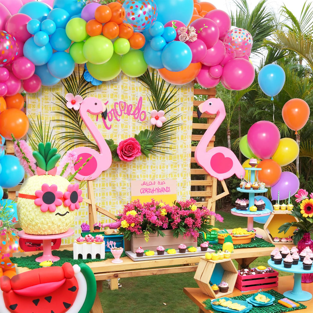 Amandir 153pcs Tropical Balloon Arch Kit – Rainbow Balloons for Hawaiian Luau & Pool Parties