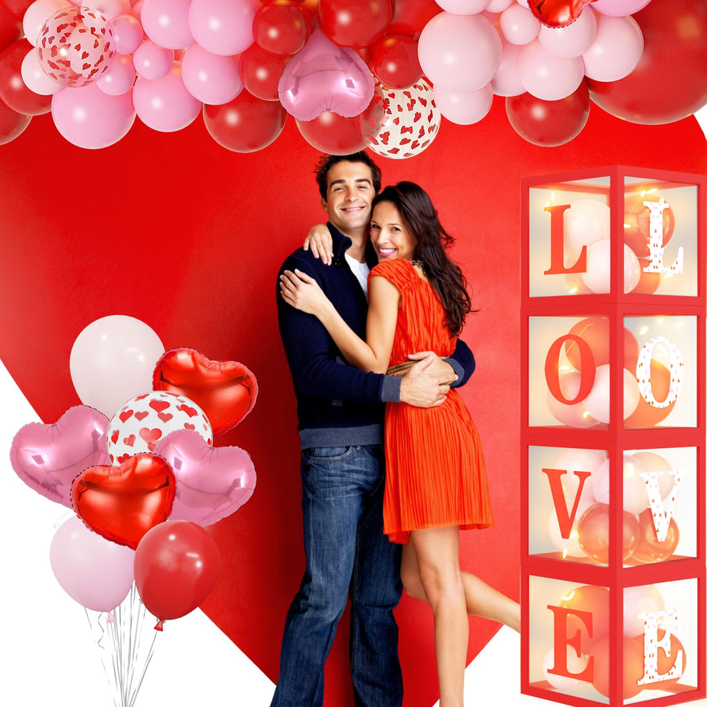 Amandir 148pc Valentines Day Decorations Kit – Red Balloons, Arch Garland, Lights, Love Boxes