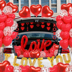 Amandir 114Pcs Red Valentines Day Decor Set – I Love You Banner, Heart Balloons, Rose Petals & Garlands