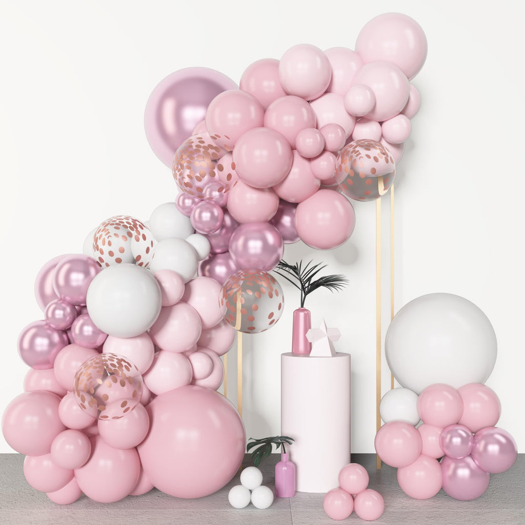 Amandir 153pcs Pink & White Balloons Arch Garland Kit – 18/12/10/5in Pastel Latex & Rose Gold Confetti