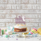 Ambishi Cat Happy Birthday Cake Topper – Purple & White Glitter, Butterfly & Kitten Pawty